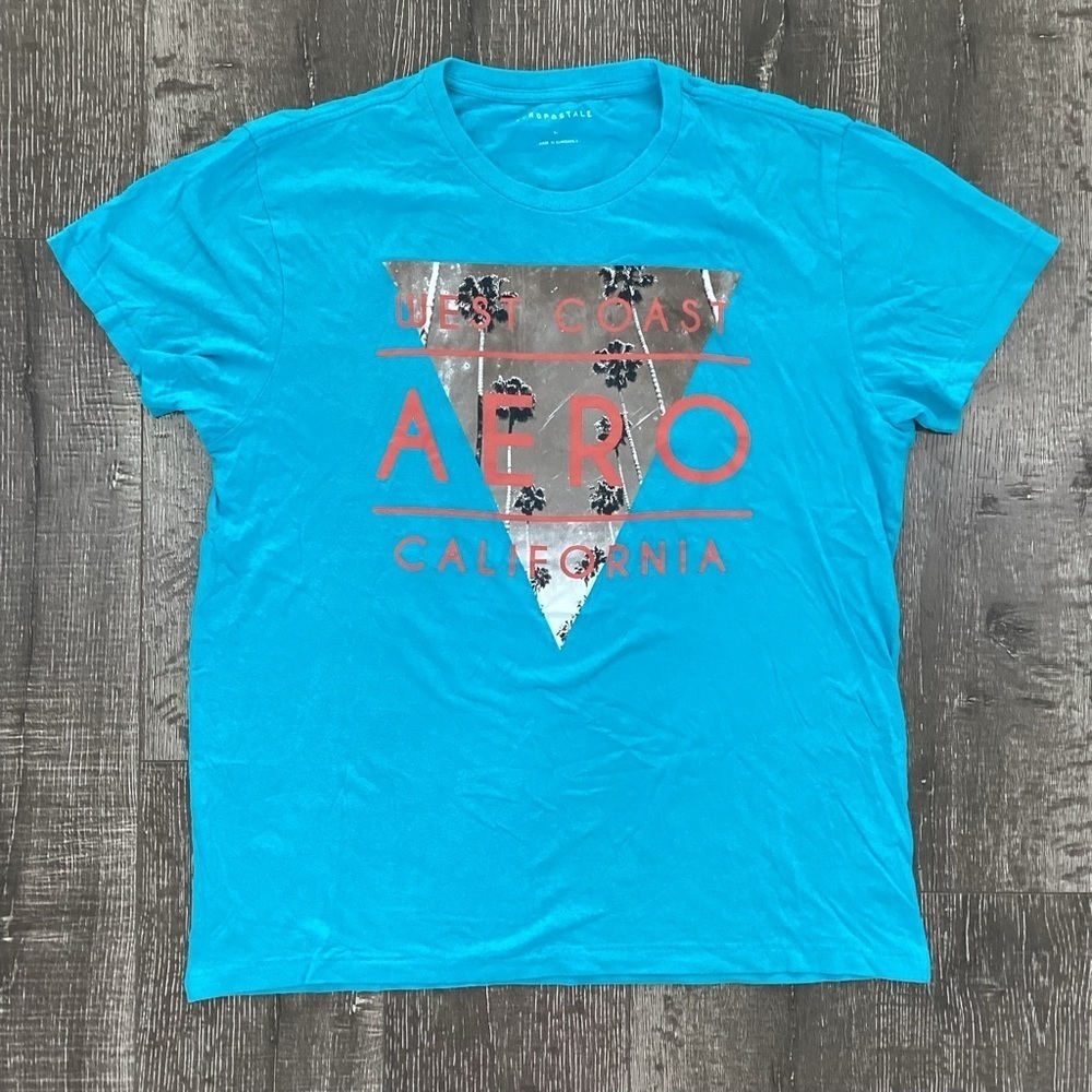 Aeropostale L Neon Blue West Coast California Palm Tree Graphic Tee